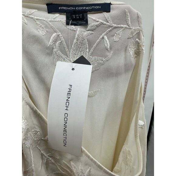 French Connection Embroider Kimono Top Fringe Cream Oversized BOHO Hippie S 4 - Picture 5 of 6